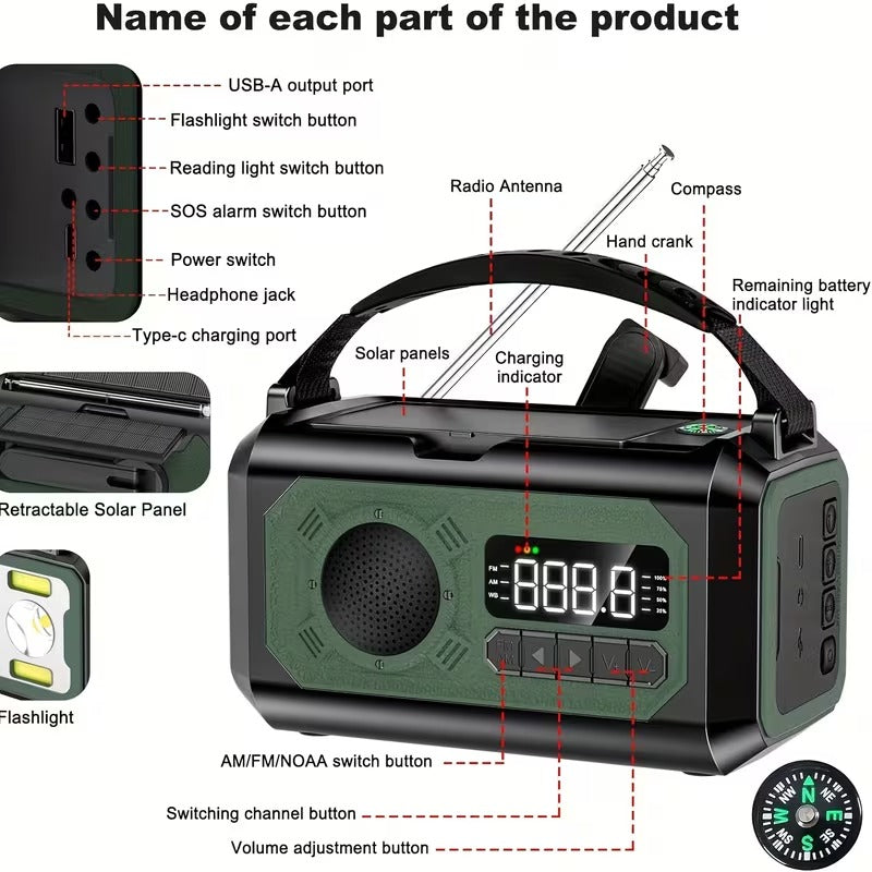 12000mAh Emergency Radio Solar Hand Crank Charger