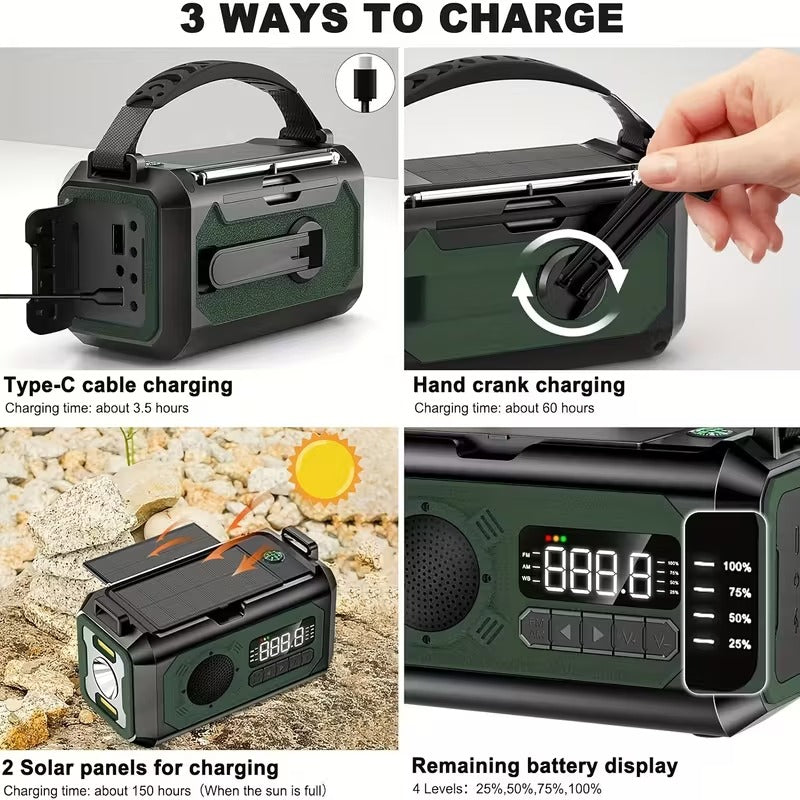 12000mAh Emergency Radio Solar Hand Crank Charger