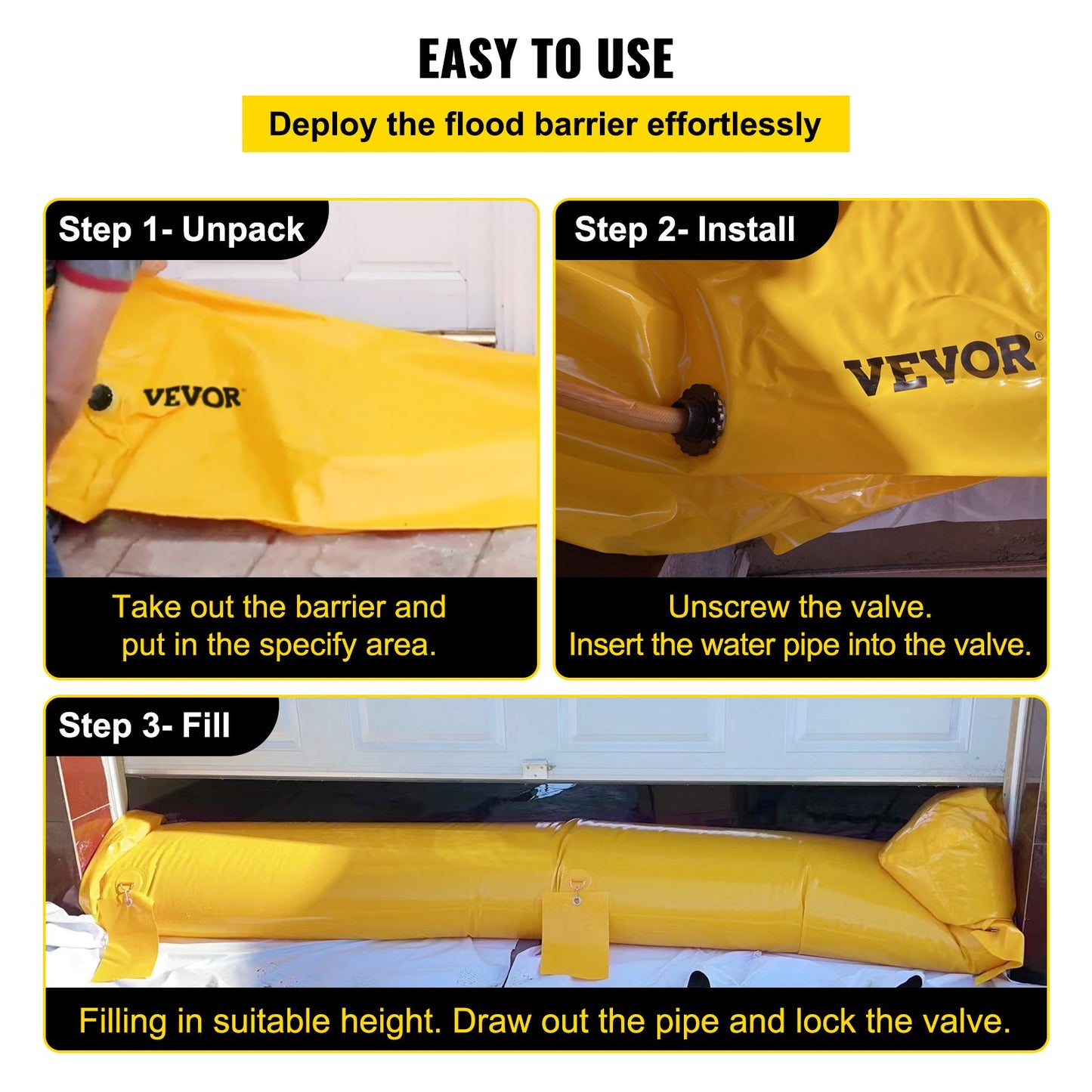 VEVOR Flood Barrier Hydro Barrier 24' Length x 12