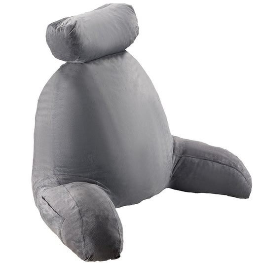 VEVOR Reading Pillow, Large Bed Pillow with Removable Headrest, Back Pillow with 3 Pockets, Shredded Memory Foam and Washable Short Velvet Cloth, Side with Handles for Reading, Gaming, Resting, Grey