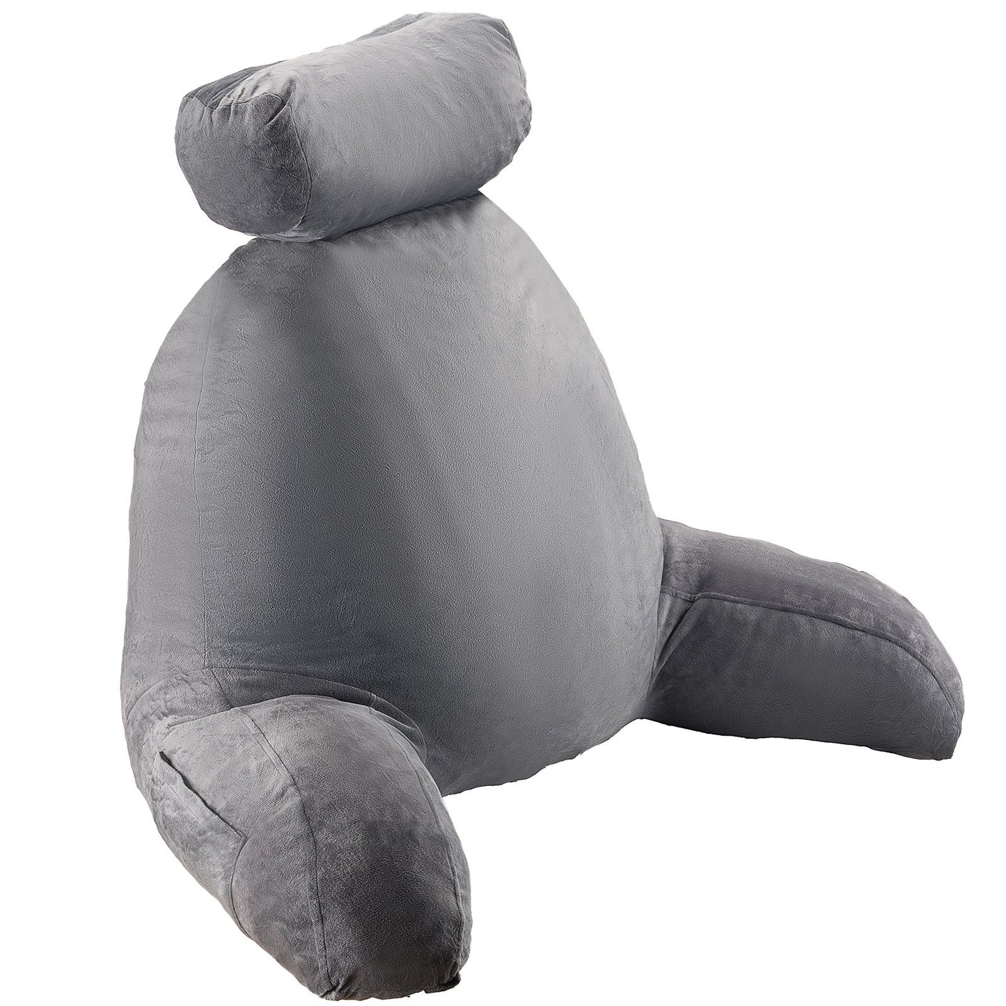 VEVOR Reading Pillow, Large Bed Pillow with Removable Headrest, Back Pillow with 3 Pockets, Shredded Memory Foam and Washable Short Velvet Cloth, Side with Handles for Reading, Gaming, Resting, Grey