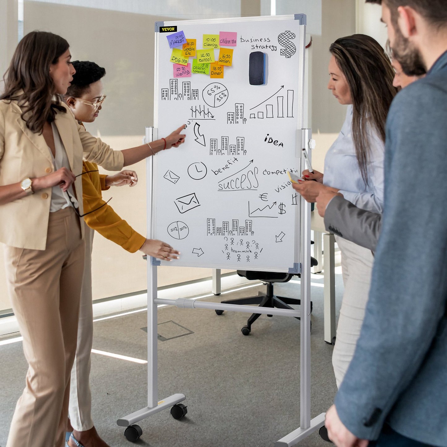 VEVOR Mobile Dry Erase Board Magnetic Whiteboard w/ Stand 60 x 90cm Double Sided
