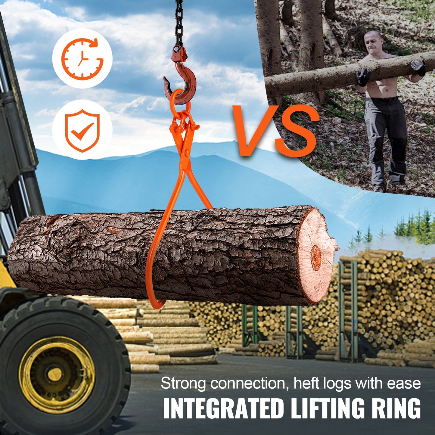 VEVOR Log Skidding Tongs, 81.3cm 2 Claw Log Lifting Tongs, Heavy Duty Steel Lumber Skidding Tongs, 700 kg Loading Capacity, Log Lifting, Handling, Dragging & Carrying Tool